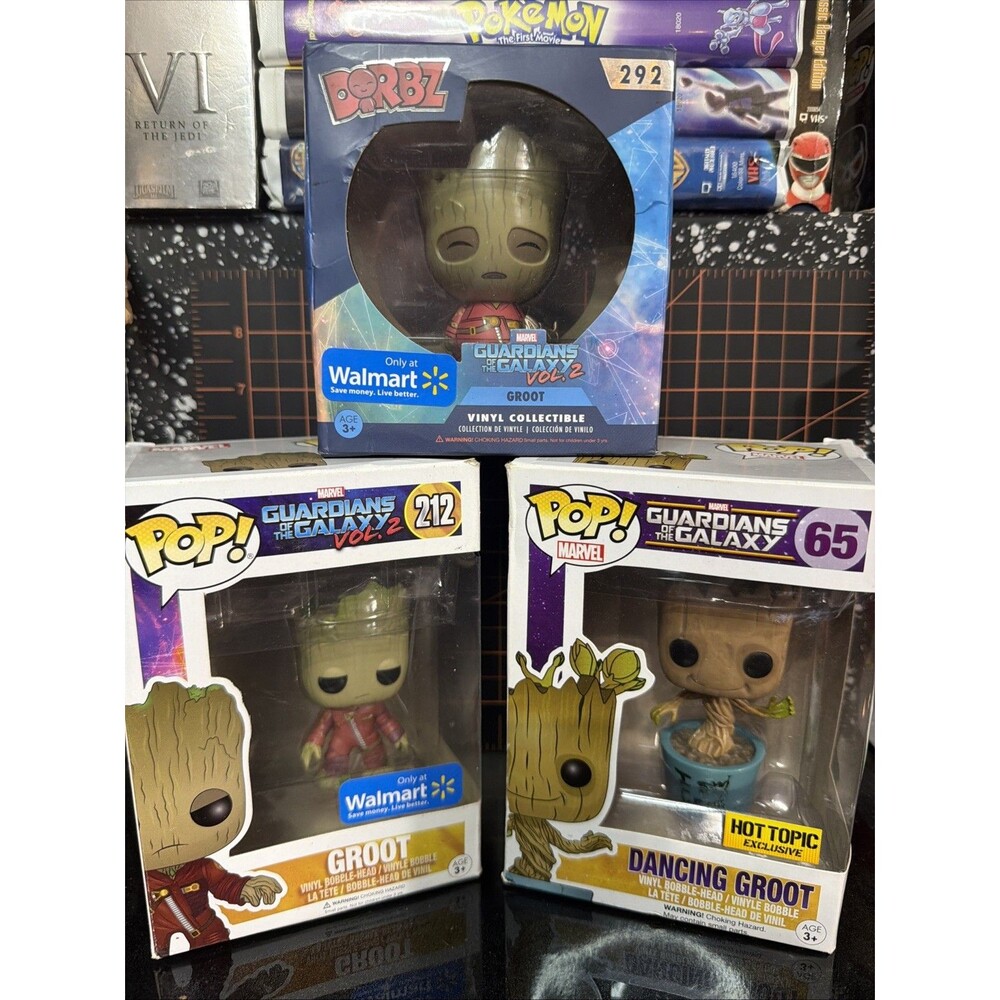 Funko Pop Groot Lot #65 #212 Dorbz #292 Marvel Walmart Hot Topic Exc, See Pics !